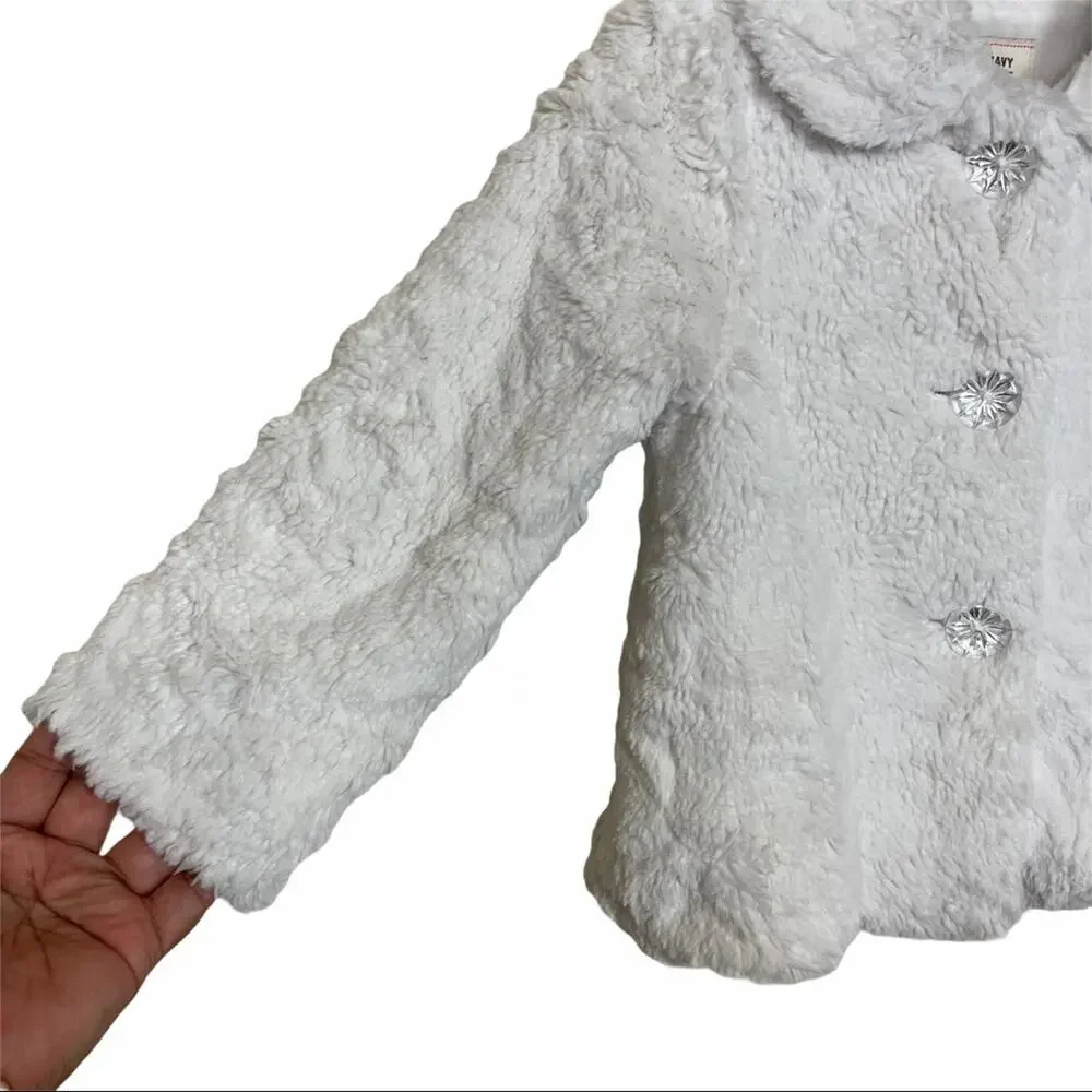 Old Navy Faux Fur Front Button Coat Ivory Size 2T